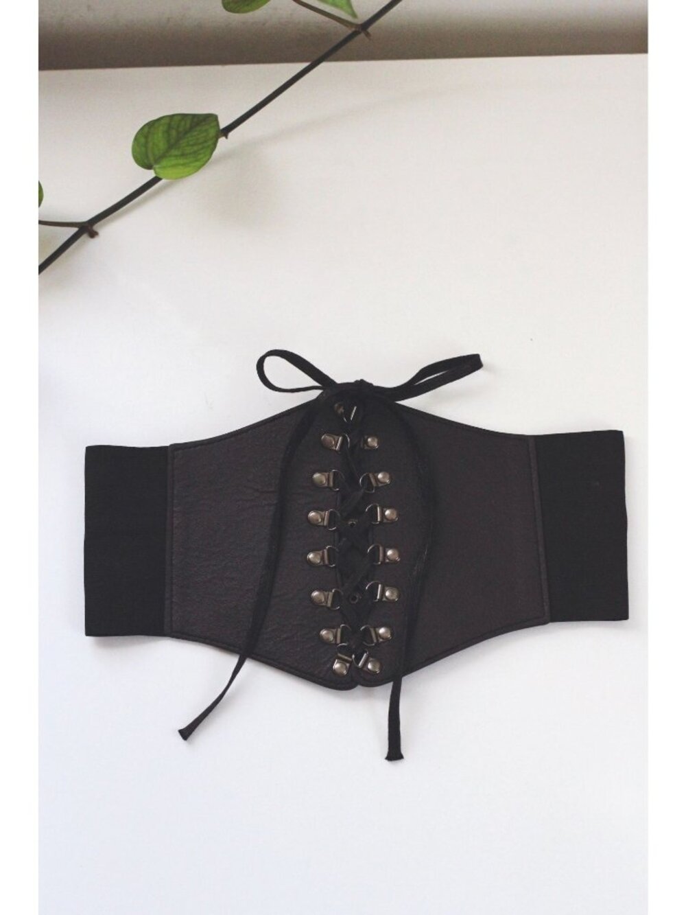 Black Corset Belt Lace-Up Front Snap Closure Waspie Cinch Belt Goth Witchy Renai